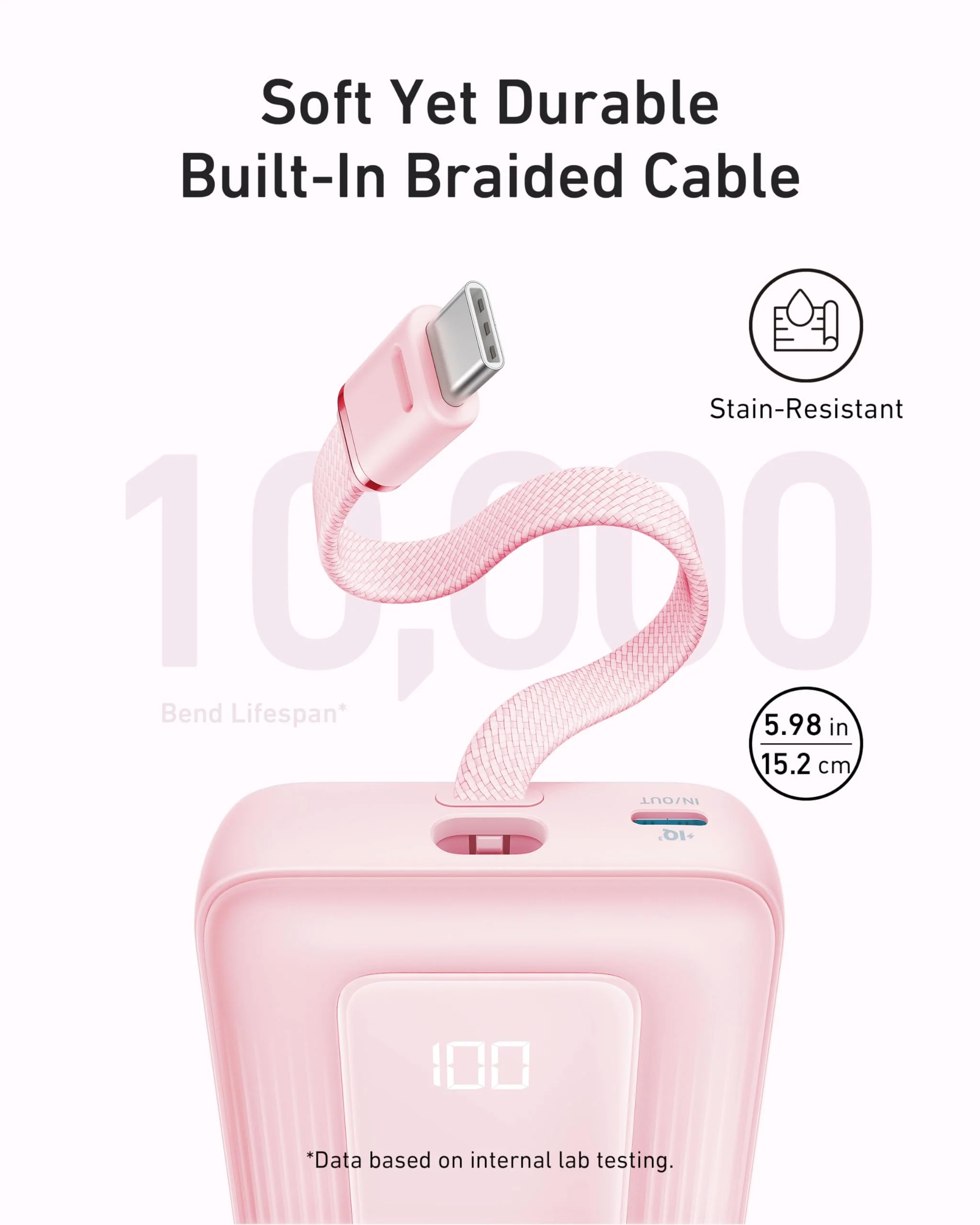 Anker Zolo Power Bank (10K, 30W) with a 5.4-inch (13.7 cm) built-in USB-C cable - Image 3