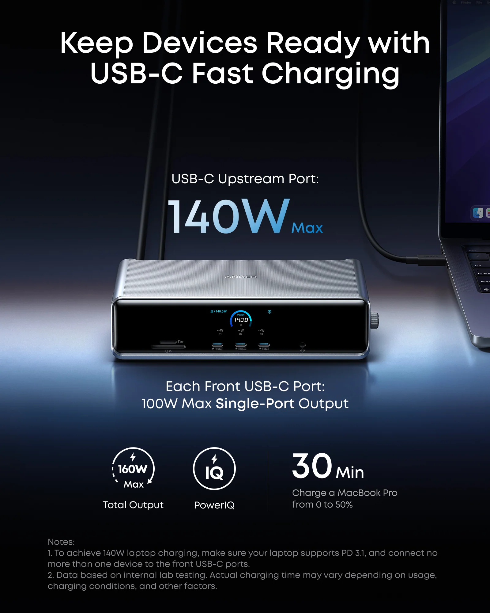 Anker Prime Docking Station (14-in-1, Triple Display, DisplayLink) with DL7400  and USB-C to USB-C Cable ( 3ft, 240W, Upcycled-Braided) - Image 4